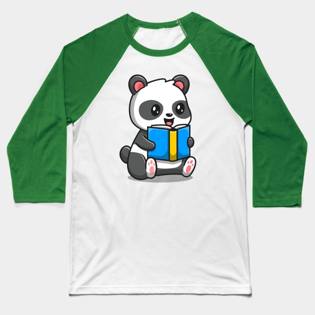 Cute Panda Reading Book Baseball T-Shirt by Catalyst Labs